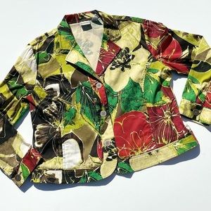 Chico's Floral Plant Light Jacket Womens Large Summer Costal Grandma 70s Cottage